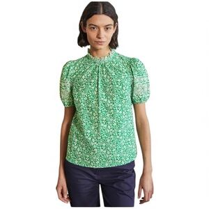 BODEN Floral Printed cotton Broderie puffed embroidered short sleeves Top blouse
